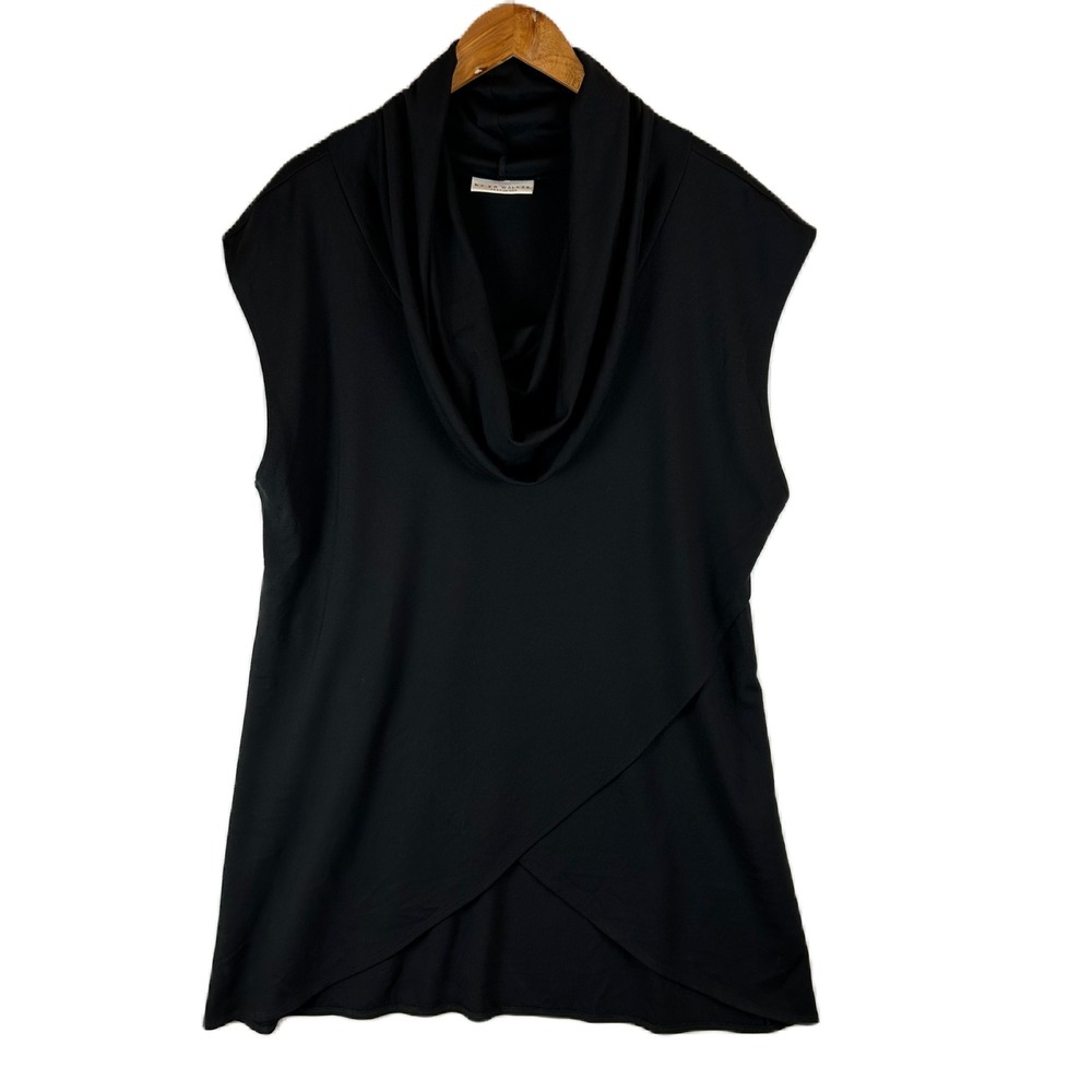 Bryn Walker Black Lavinia Stretch Ponte Cowl Neck Short Sleeve Crossover Tunic M